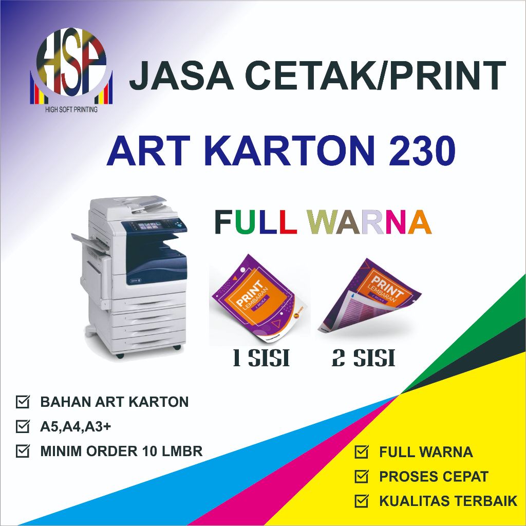 JASA CETAK/PRINT KILAT FULL WARNA A5,A4,A3 ART KARTON