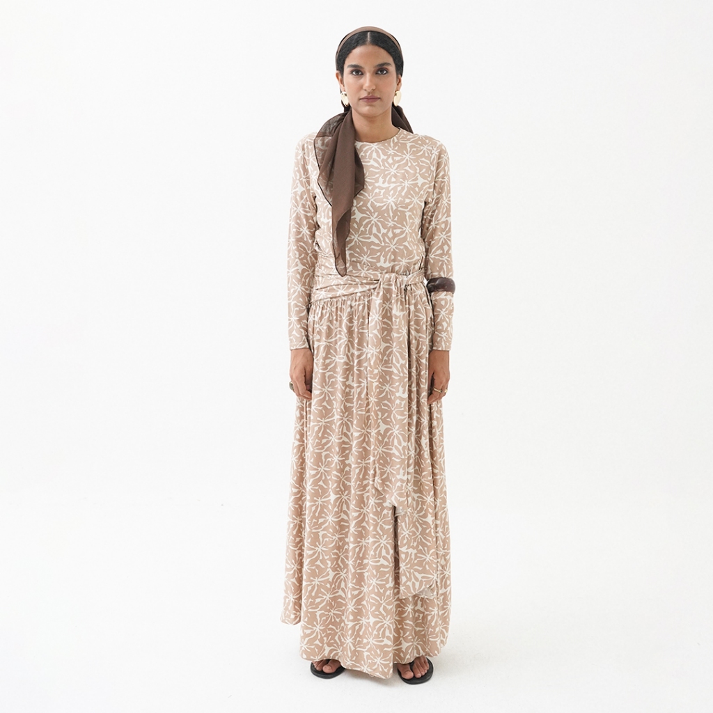 Queensland The Wanderer  Drapery Dress Lengan Panjang  LIN000480Q Cokelat