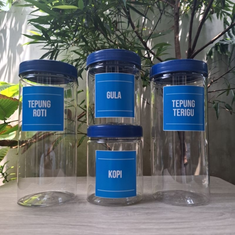 Toples Bumbu Dapur Biru Seasoning set jar bumbu dapur free label stiker anti air