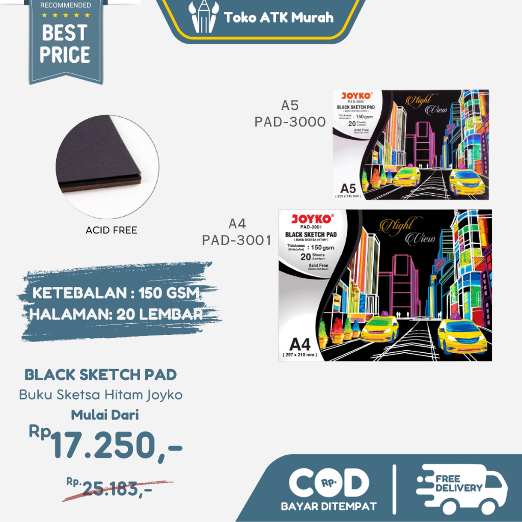 

Black Sketch Pad PAD-3000 A5 / PAD-3001 A4 Joyko Buku Sketsa Hitam