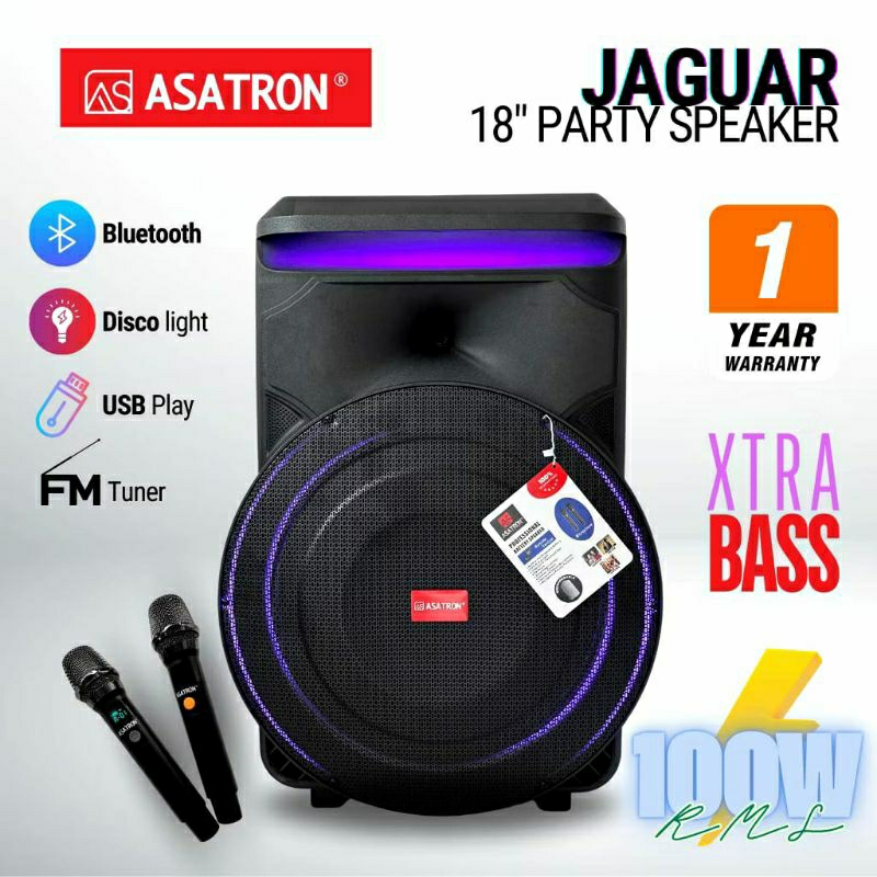 ASATRON JAGUAR 18INCH (HT 8902 UKM) RMS 100 W SPEAKER MEETING PORTABLE BLUETOOTH KARAOKE  INCLUDE MI