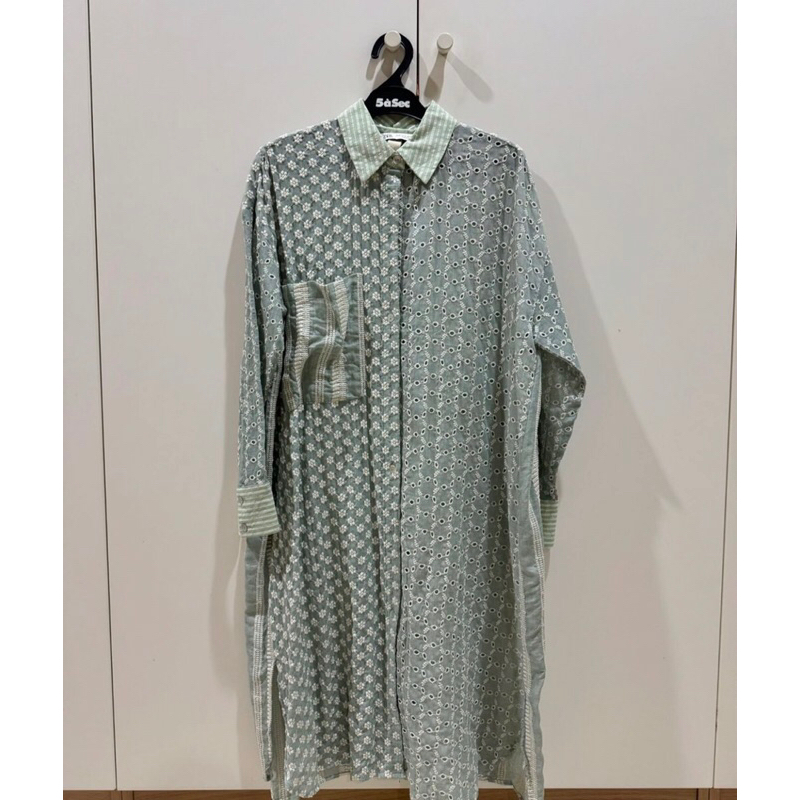 NWOT ZARA Floral Mint Tosca Sage Green Artkea Eyelet Embroidered Oversized Tunic Shirt Dress Bordir 