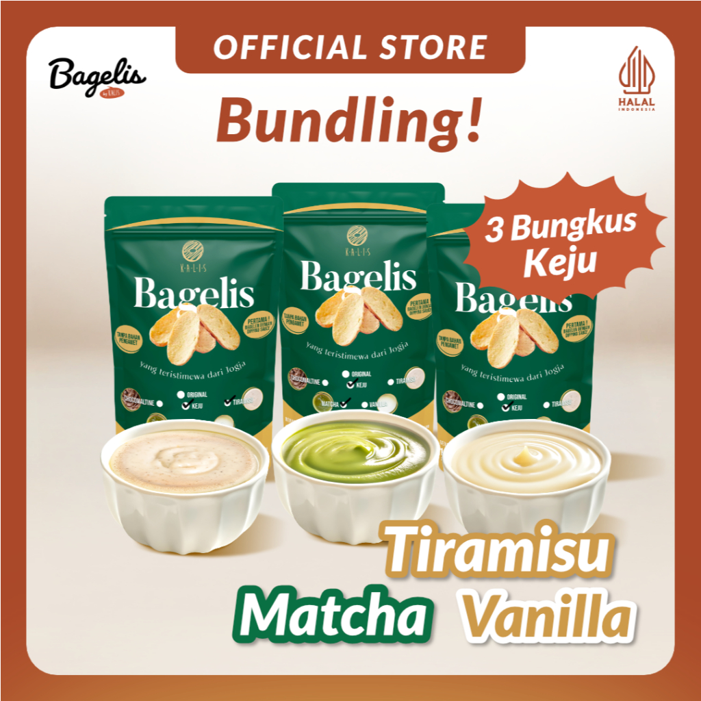 

Paket 3 Bungkus | Bagelis Keju Cocol Matcha Vanilla Tiramisu | Roti Kering Bagelen Cheese Bagelan