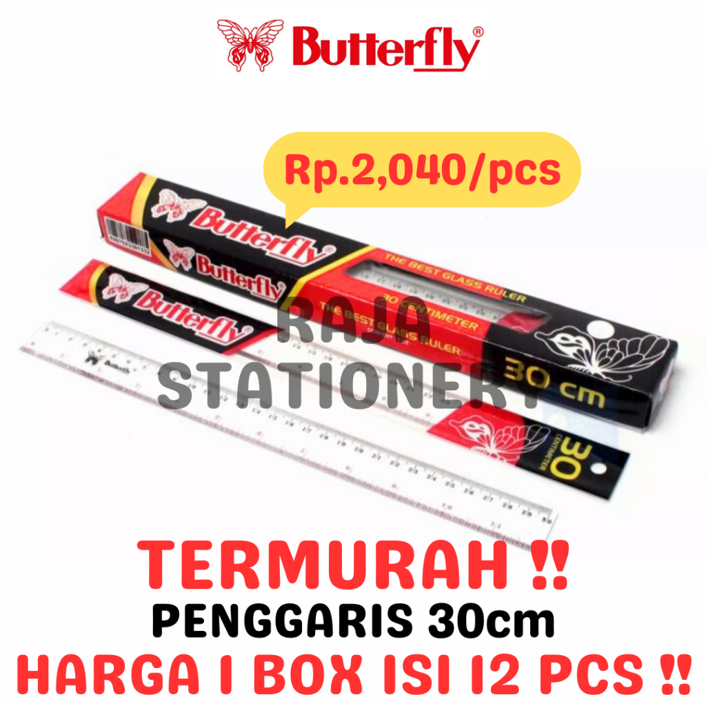

BUTTERFLY RULER 30CM TRANSPARENT PENGGARIS BUTTERFLY KUPU KUPU 30CM PANJANG PLASTIK TRANSPARAN MATEMATIKA LUSIN BOX [12PCS]