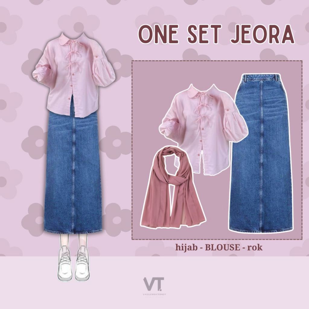 One Set Jeora (Hijab, Blouse, Rok) Setelan OOTD Korea Style