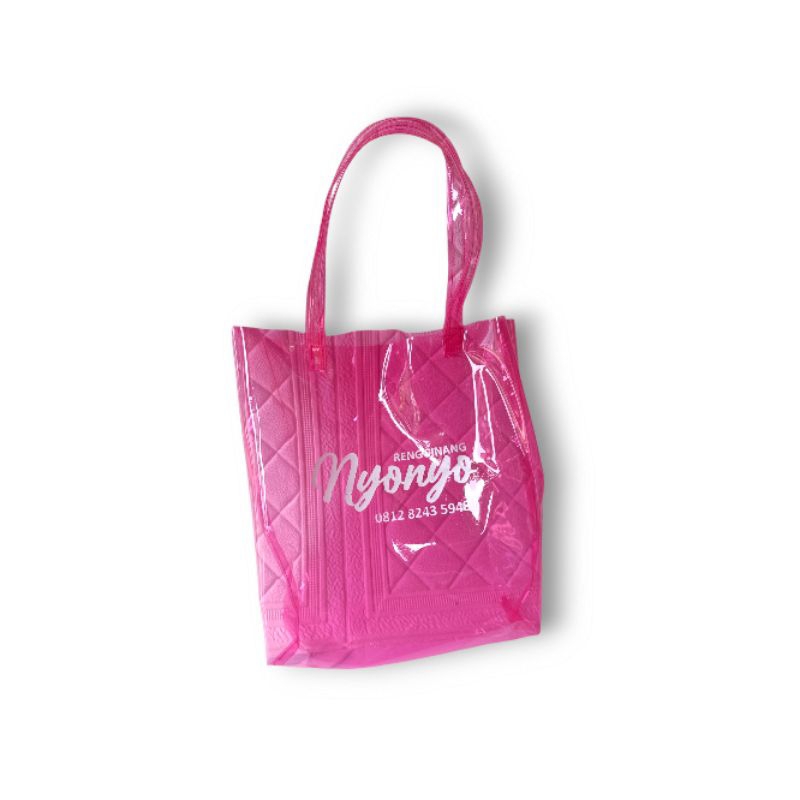 Tote Bag Plastik Mika Tas Wanita Transparan Warna Pink
