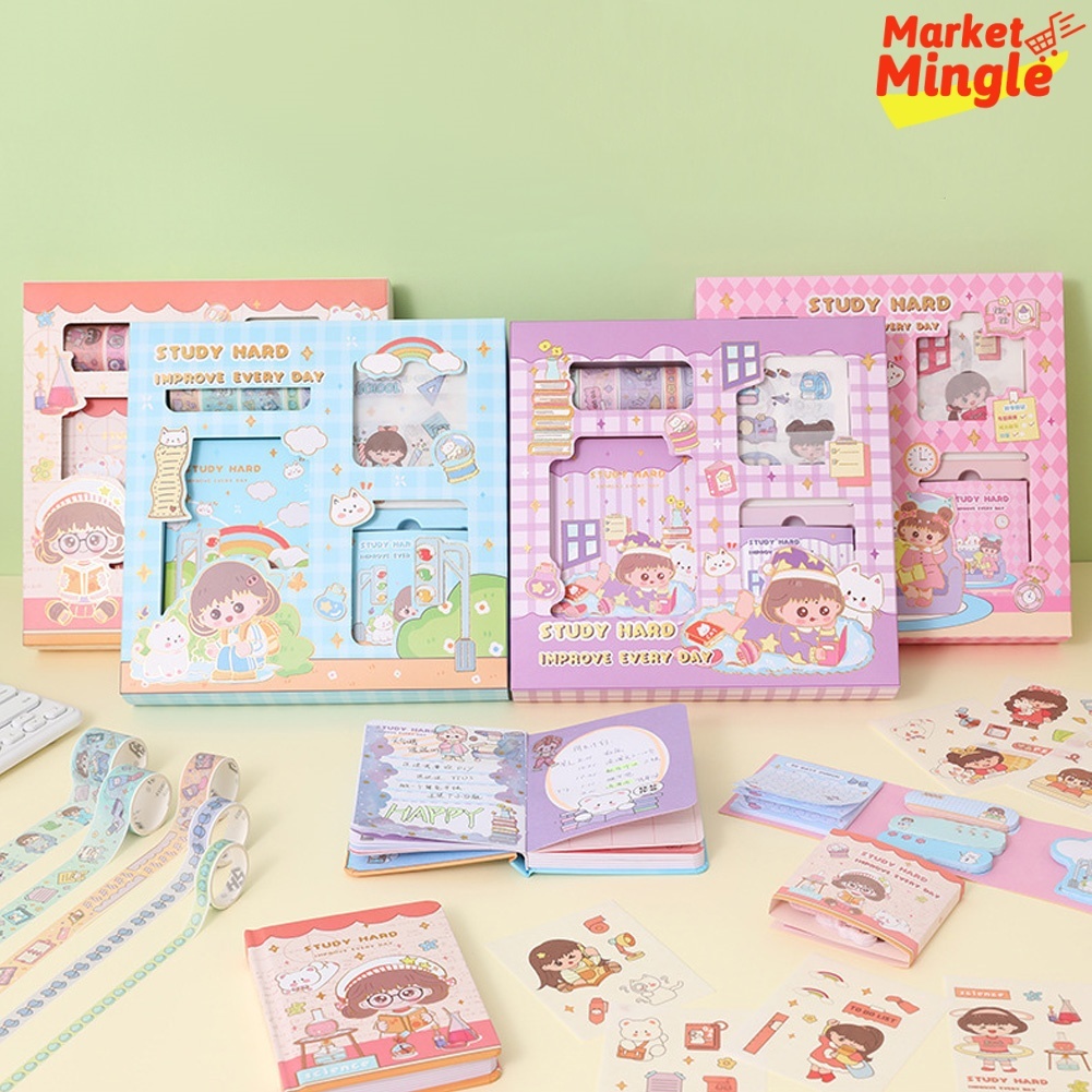 

Buku Catatan A6 Pita Washi untuk Siswa Jurnal DIY Alat Tulis Kit Scrapbook Estetika