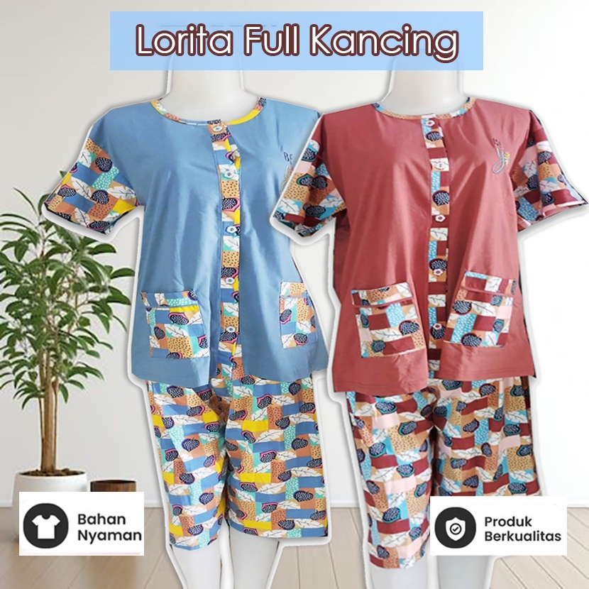 LORITA - Baju Tidur Setelan CP Full Kancing Ukuran Jumbo / Babydoll Terlaris Bahan Katun Tebal Halus