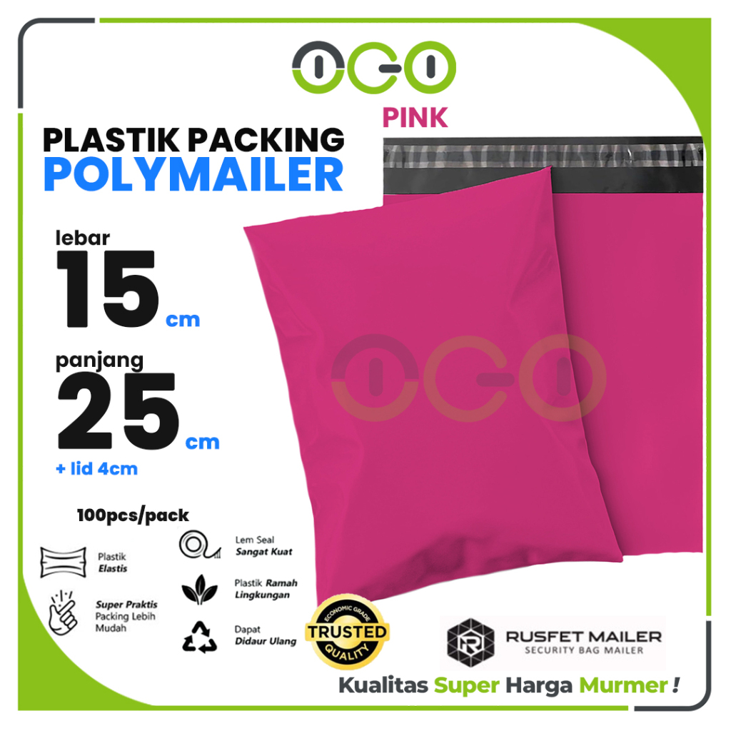 

Polymailer Amplop Pink 15cm X 25cm Polos Solid Color Plastik Packing Online shop Harga Per-Pack