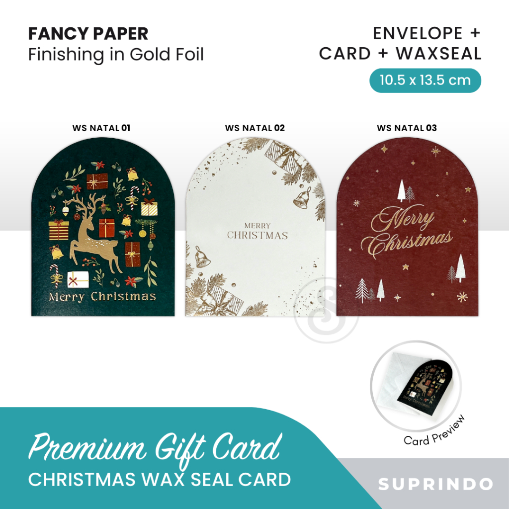 

KARTU UCAPAN NATAL / CHRISTMAS + AMPLOP + WAX SEAL (NATAL)