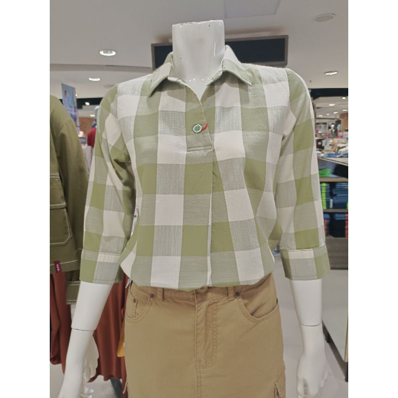 kemeja wanita ako terbaru hijau kotak kotak