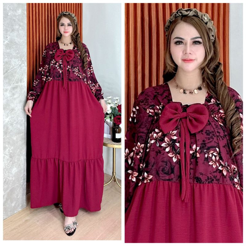 Gamis Kinan Rayon Motif Ld120 Pb140 Busui Kombinasi Crinkle Airflow