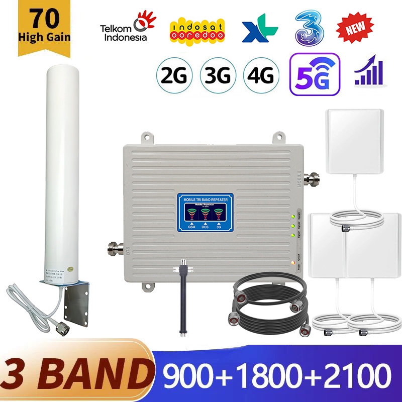 3 antena Panel FullSet 2G 3G 4G HP Sinyal Booster 3 Band Pengulang Sinyal HP EDC 4G Modem Sinyal Boo