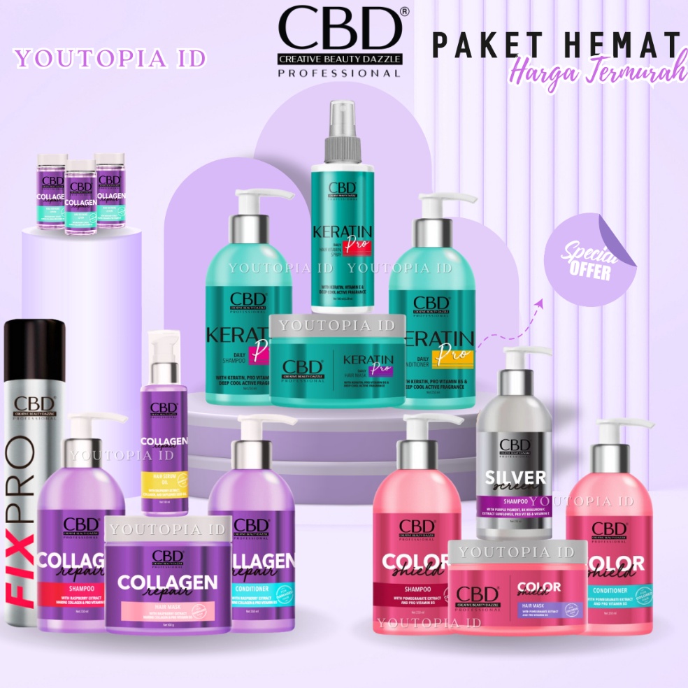 Sedang Viral CBD Keratin Pro Collagen 1 Paket Shampoo Hair Mask Hair Spray Hair Masker Conditioner