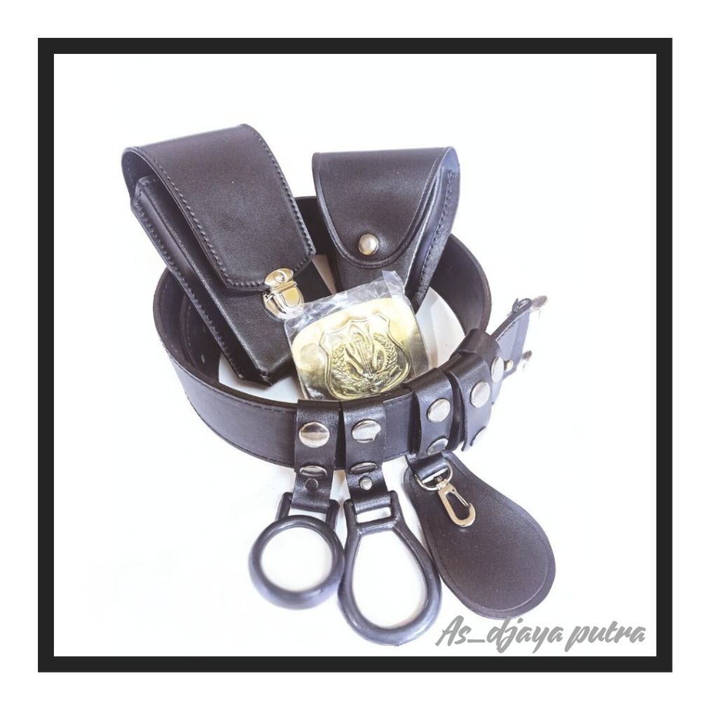 kopel satpam sabuk security lengkap kulit asli hitam polos (SARUNG HP + SARUNG BORGOL).