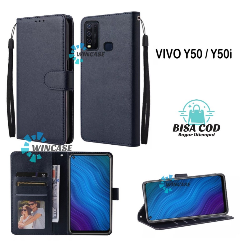 Flip Case VIVO Y50 / Y50i Leather Flip Cover Case Kulit - Casing Dompet Flip Case  Leather