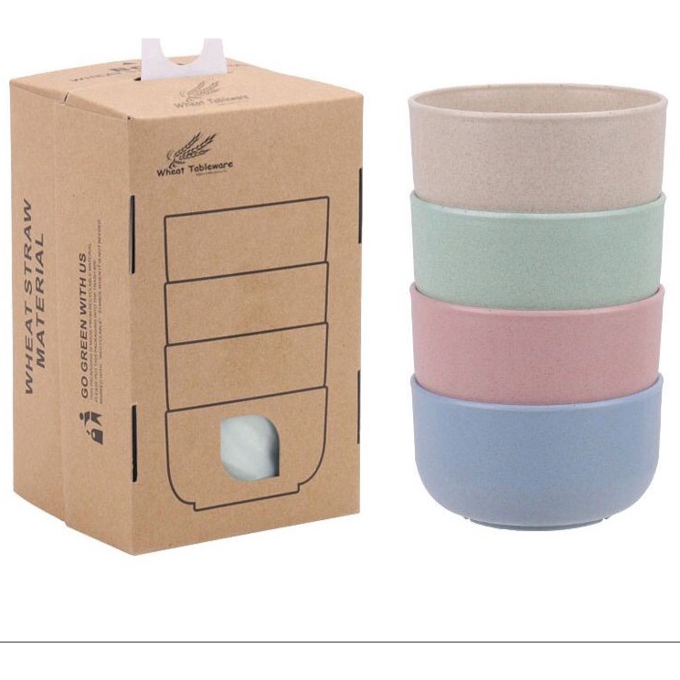 Hemat Harga  IKILOSHOP MS4 Mangkok Makan Set 4pcs Wheat Straw Bowl Warna Warni Jerami Gandum
