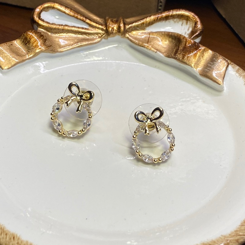 Celeste Bow Earrings - Anting Stud Wanita KKV Korea - Anting Berkualitas Mewah dan Elegan
