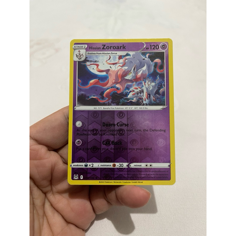 kartu pokemon original reverse holo hisuian zoroark 076/196