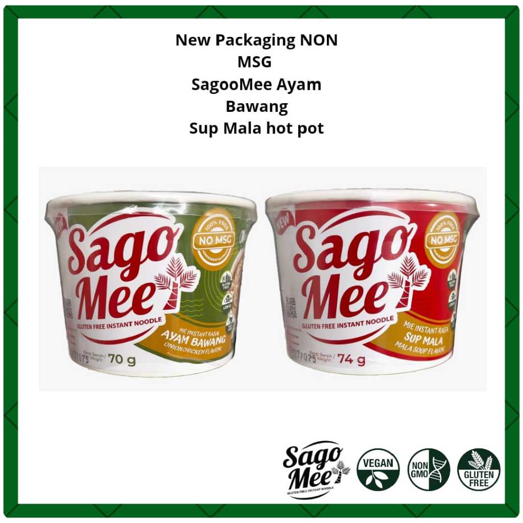 

PAKET DUO SAGO MEE NON MSG AYAM BAWANG & MALA HOTPOT MIE INSTAN GLUTEN FREE SAGOMEE