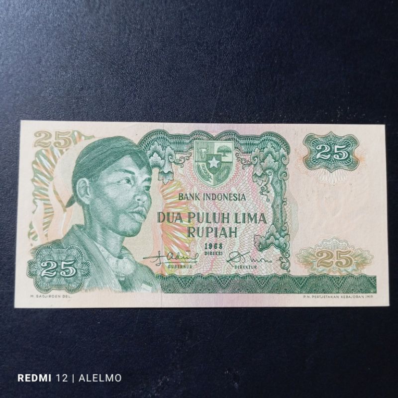 uang kertas kuno 25 sudirman tahun 1968
