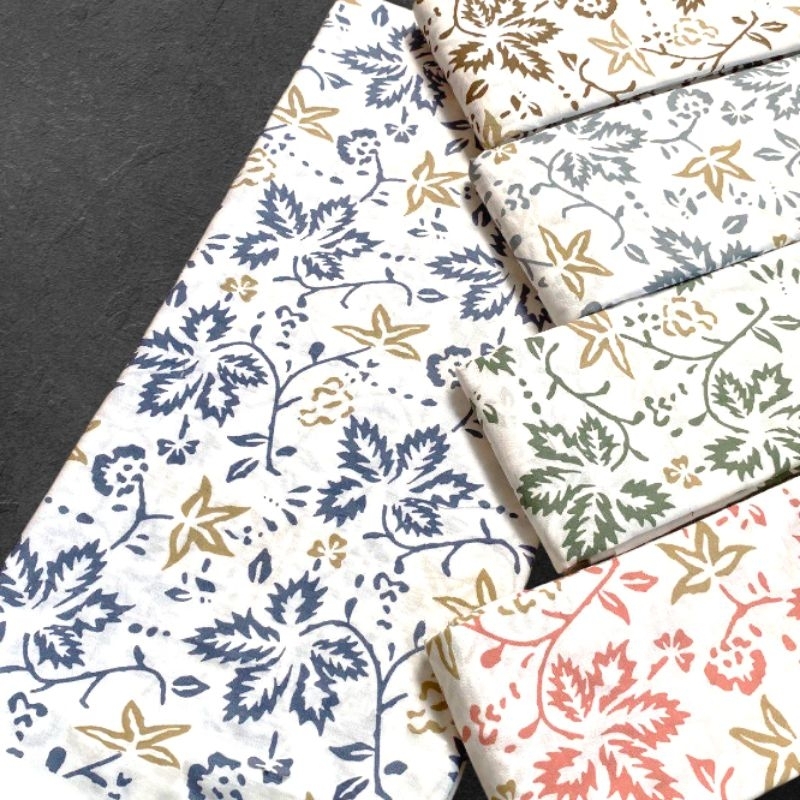 kain batik soft modern batik dasar putih motif daun