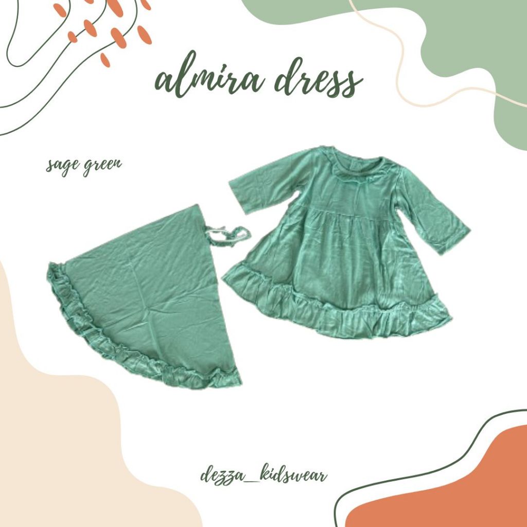 ALMIRA Set Dress / One Set Dress & Hijab Anak Perempuan