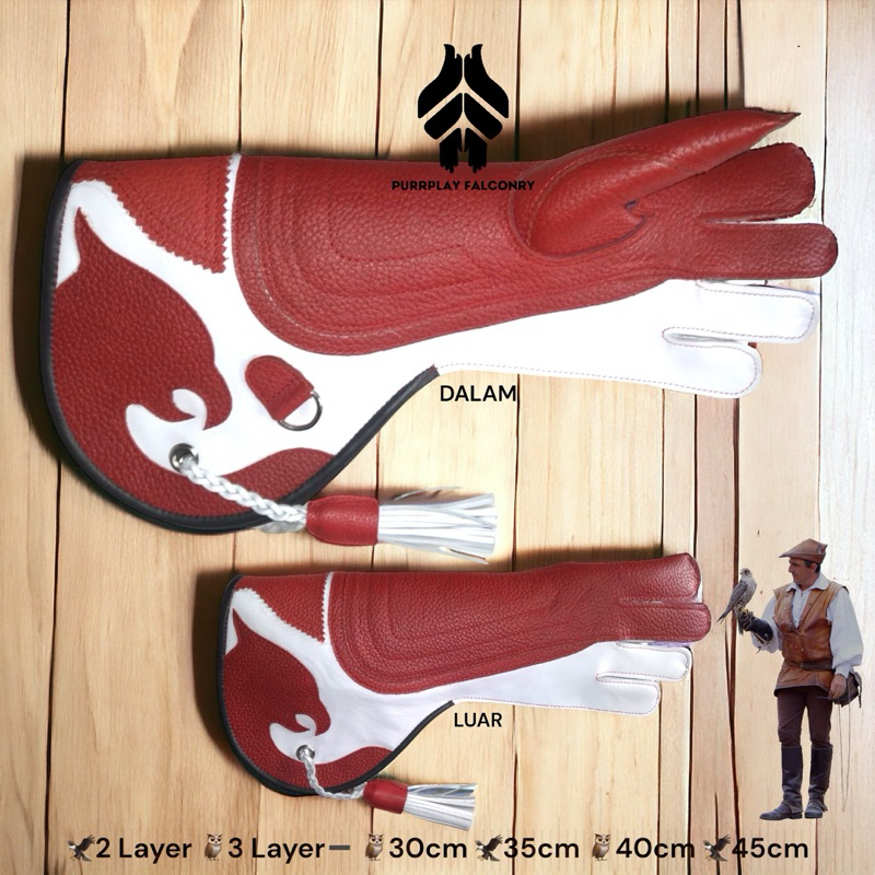 SARUNG TANGAN ELANG BURUNG HANTU ALAP FALCONRY GLOVES EAGLES OWL KULIT NATURAL (PB01) RED WHITE