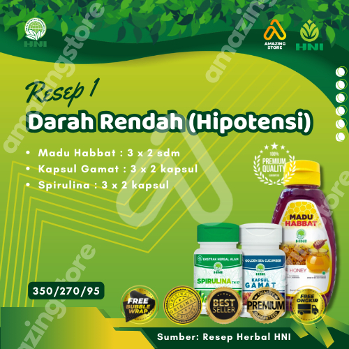Resep Herbal untuk Darah Rendah Hipotensi dengan Resep Spirulina, Gamat, Madu Habbat HNI HPAI