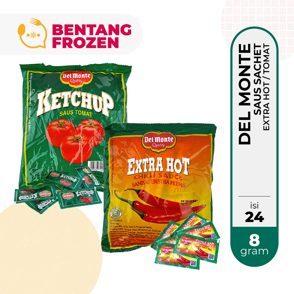 

Delmonte Saus Tomat / ExtraHot Sachet 8gr / Saus Sambal Sachet