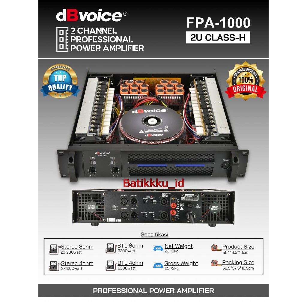 Power dBvoice FPA 1000 FPA1000 Original 2 x 1200 Watt Class H 2Ch Amplifier