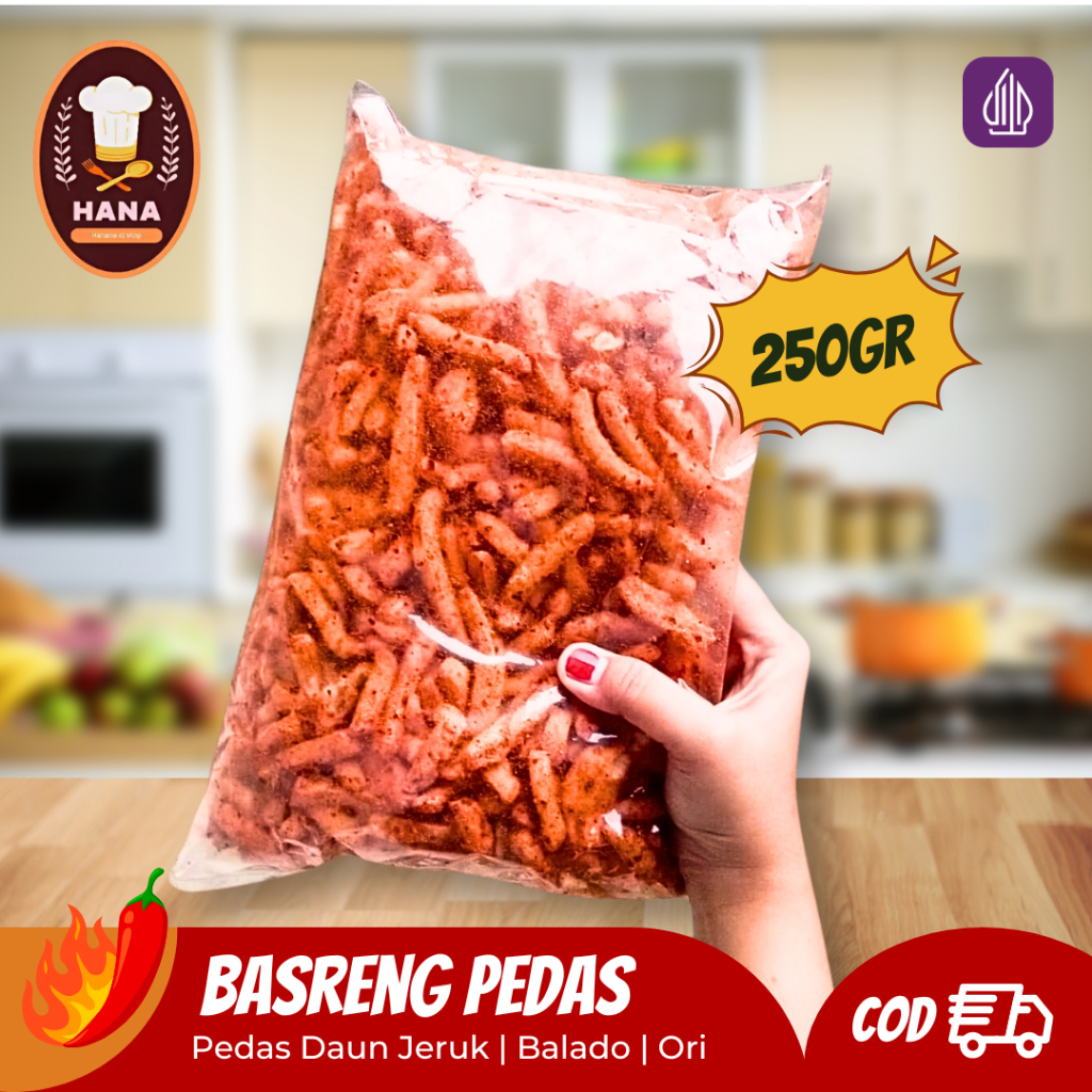 

250gr - BASRENG PEDAS KRIUK REMPAH DAUN JERUK VIRAL /ORIGINAL + PEDAS + BALADO | Hanania.id