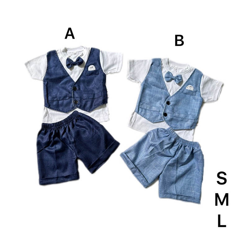 Setelan bayi cowok rompi setelan jas tuxedo krem coklat SAPI lucu baju kaos baby boy celana jeans le