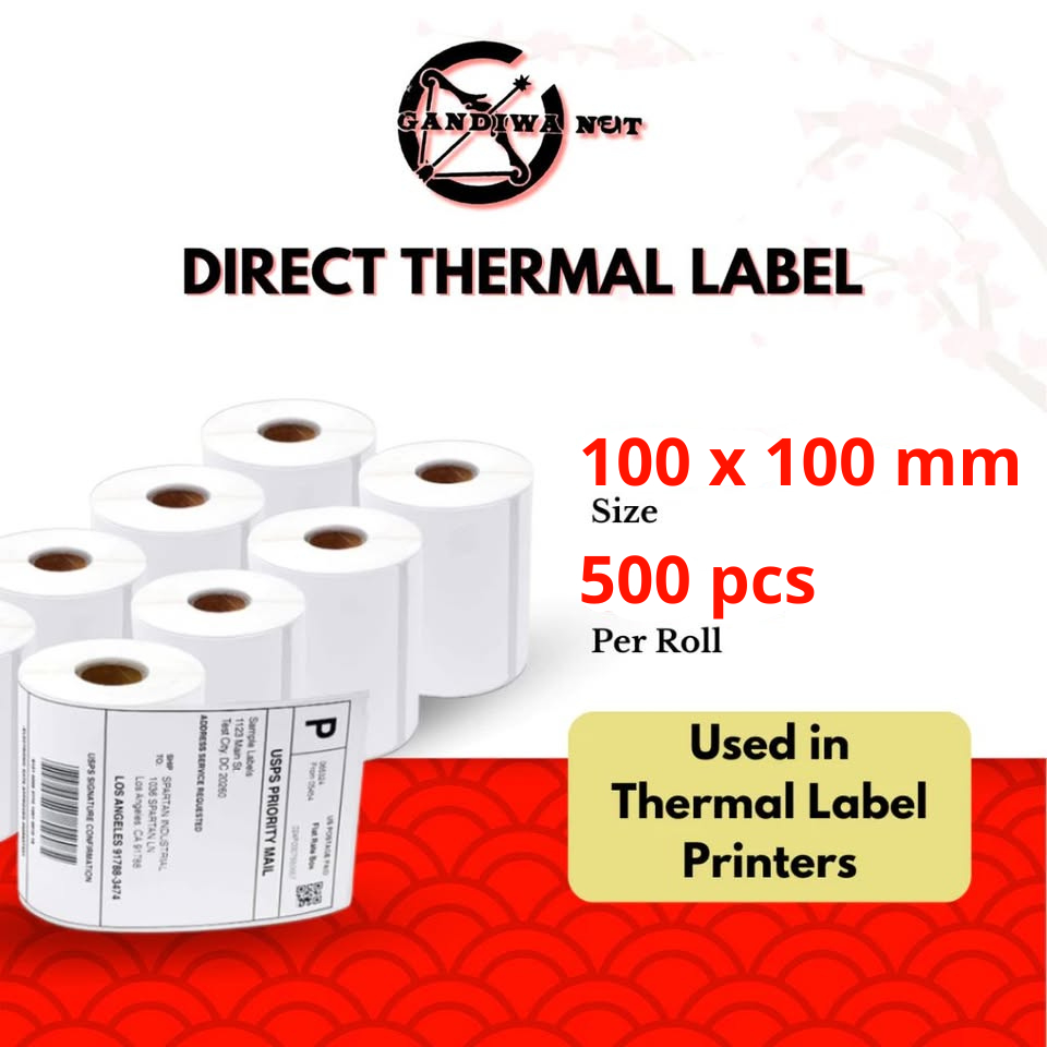 

Kertas Sticker Label Thermal Resi 100x100 mm | Isi 500 Lembar per Roll