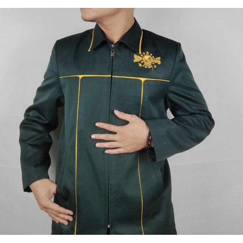 READY STOK JASKET NU HIJAU BOTOL BAHAN TEBAL_FULL PURING_ BORDIR