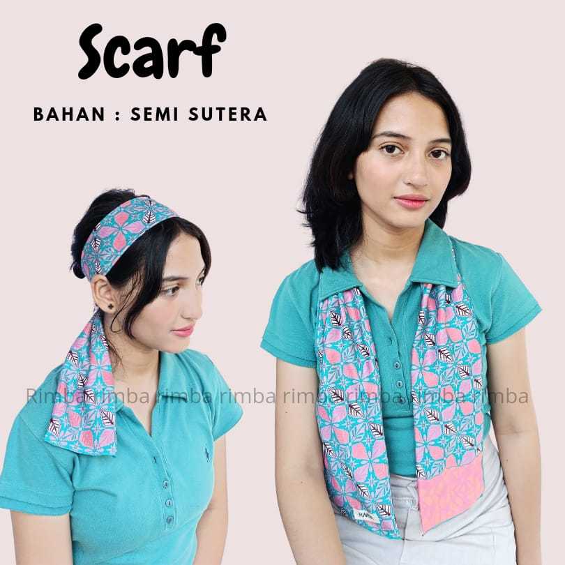 RIMBA - Syal Scraf Batik Dasi Leher Wanita dan Pria Motif Bunga Tosca Bahan Semi Sutera Premium