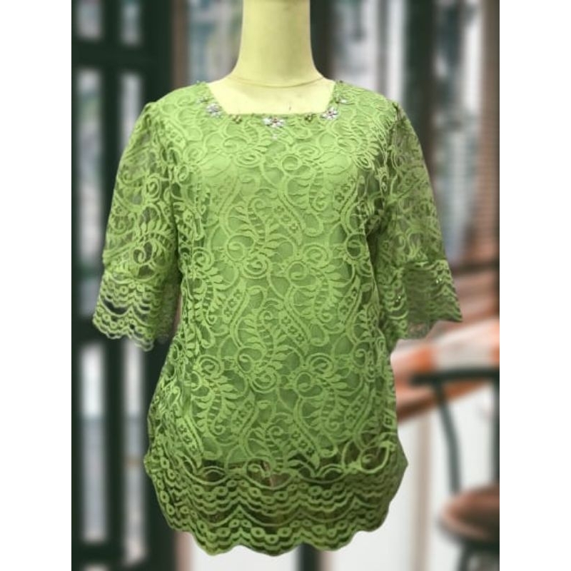 atasan wanita blus brokat tangan balon.