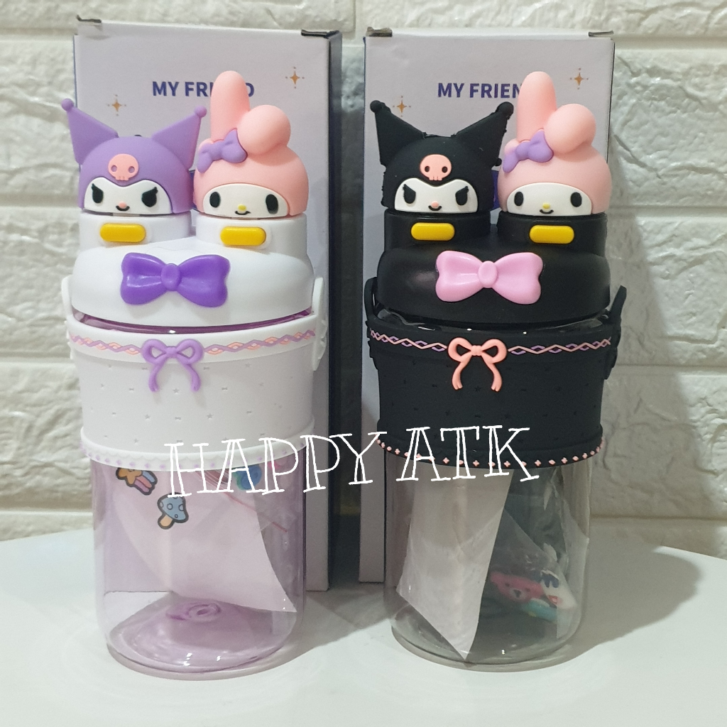 BOTOL MINUM / TEMPAT MINUM / TUMBLER ANAK SANRIO 2 IN 1 SEDOT DAN TEGUK 700ml KUROMI & MELODY