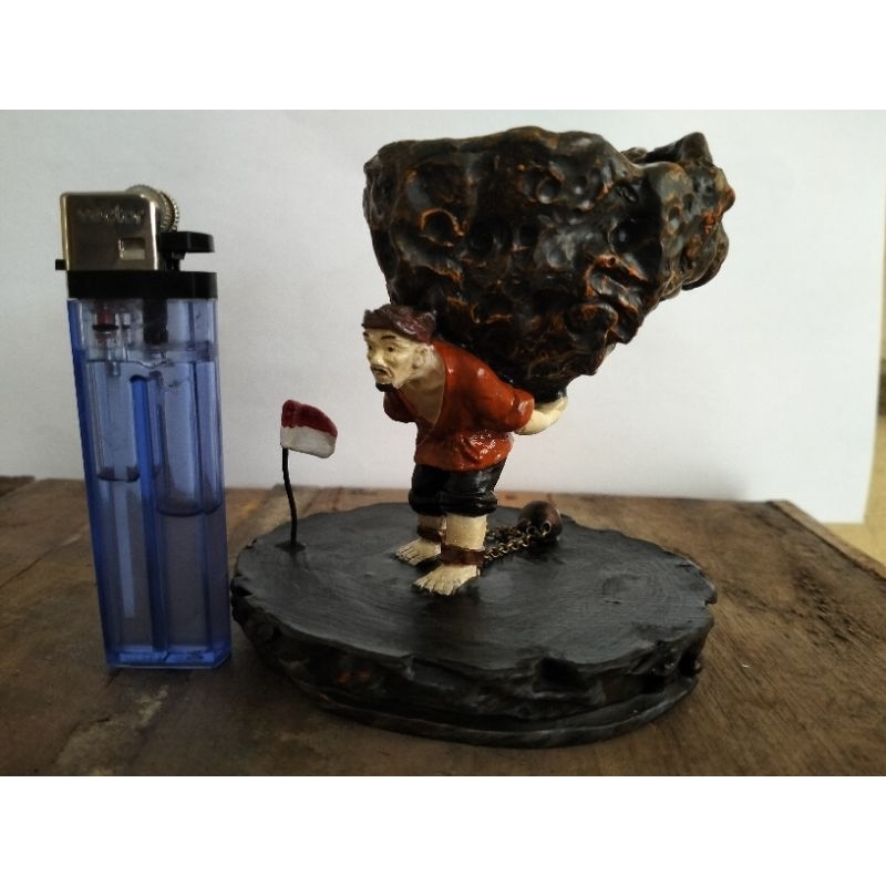 Pot + figure Bonsai Kaktus kakek pikul Batu karang