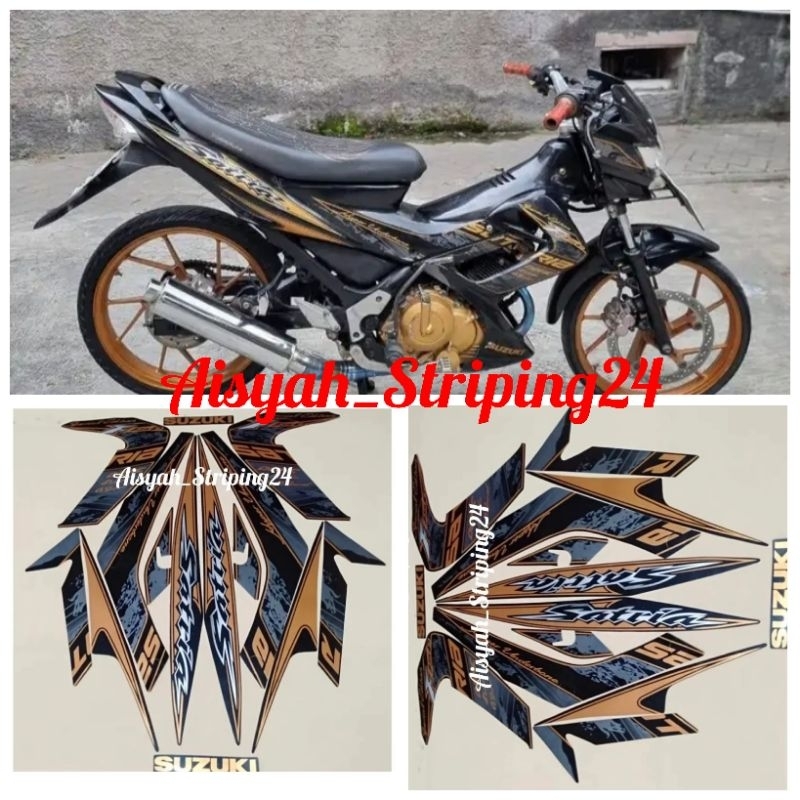 STIKER STRIPING LIS LES POLET BODY MOTOR SUZUKU SATRIA FU BARONG 2012 SE GOLD-HITAM