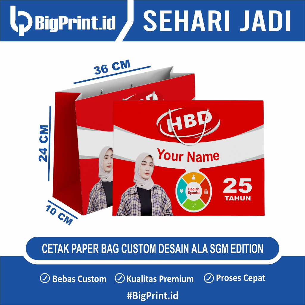 

Custom Paper Bag Kado Muka Foto Sendiri Desain Ala SGM Edition | Termurah