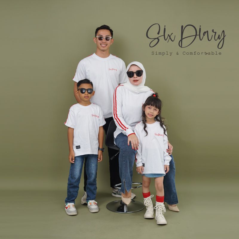 Atasan Baju Set Keluarga Kaos Couple Family Six Diary Original Terbaru Putih Lis Merah