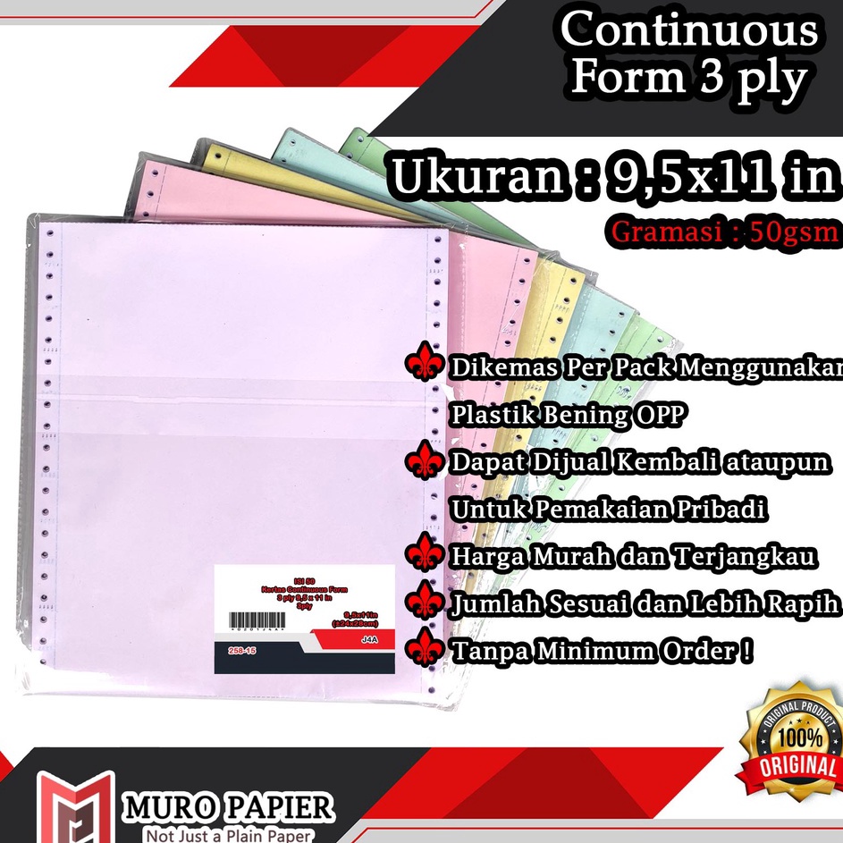 

Paling Popular PER PAK ISI 5 Kertas Continuous Form 5 gsm 3 ply dan 3 ply PRS 95 x 11 in by Muro Papier I34