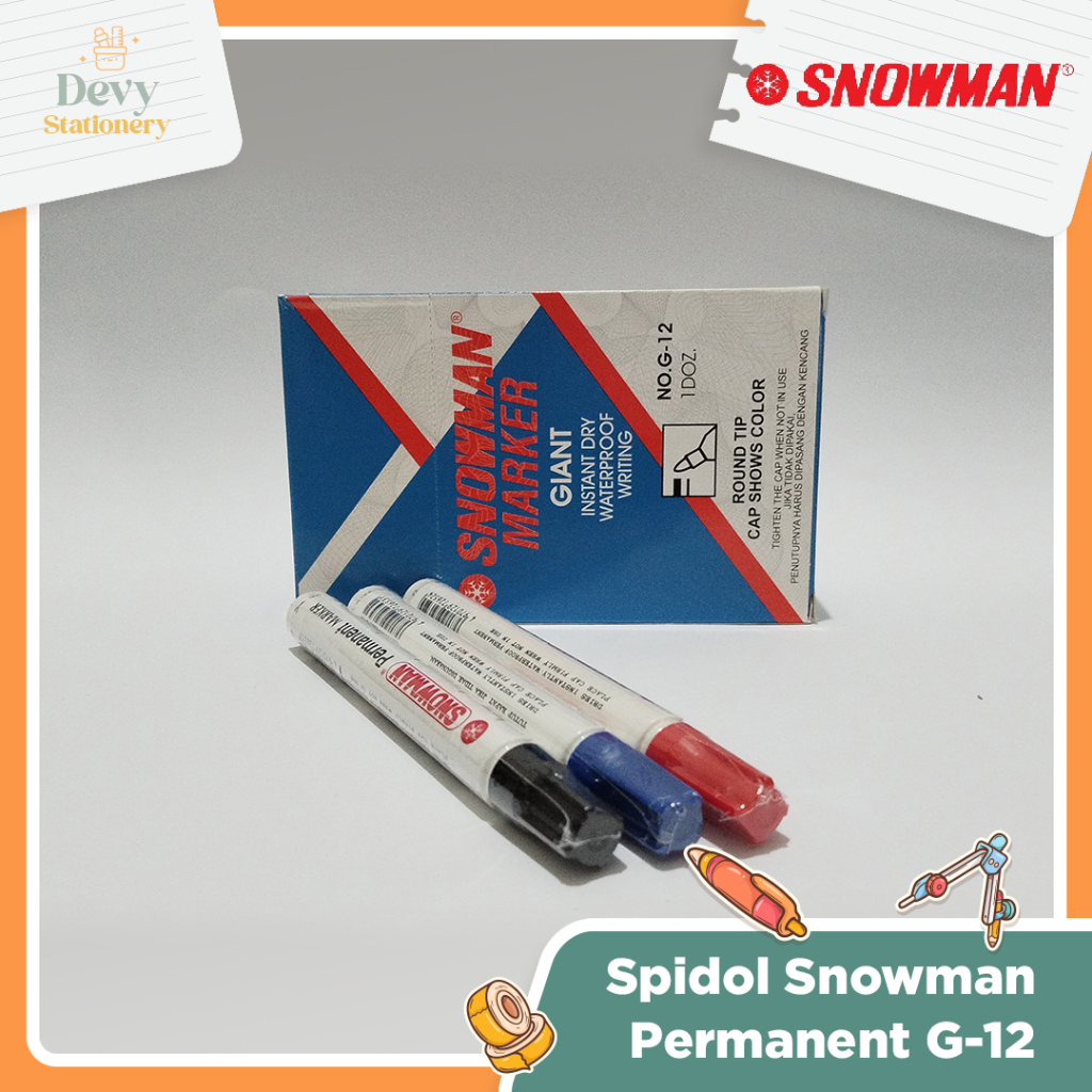 

SNOWMAN Spidol Permanent G-12 Warna Hitam Merah Biru untuk menulis di White Board