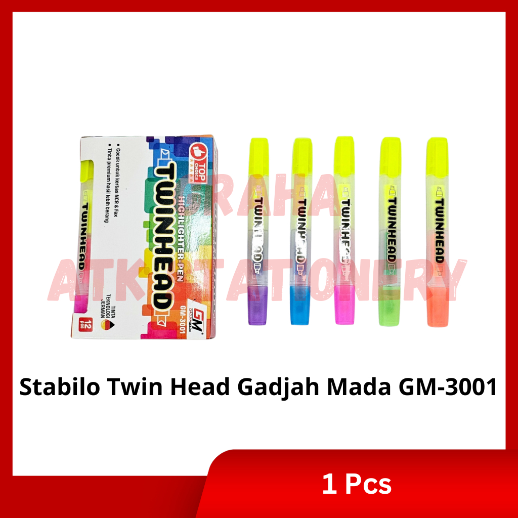 

[1 Pcs] Stabilo 2 Sisi Gadjah Mada GM-3001 / Highlighter Twinhead Gadjah Mada GM-3001 2 Warna