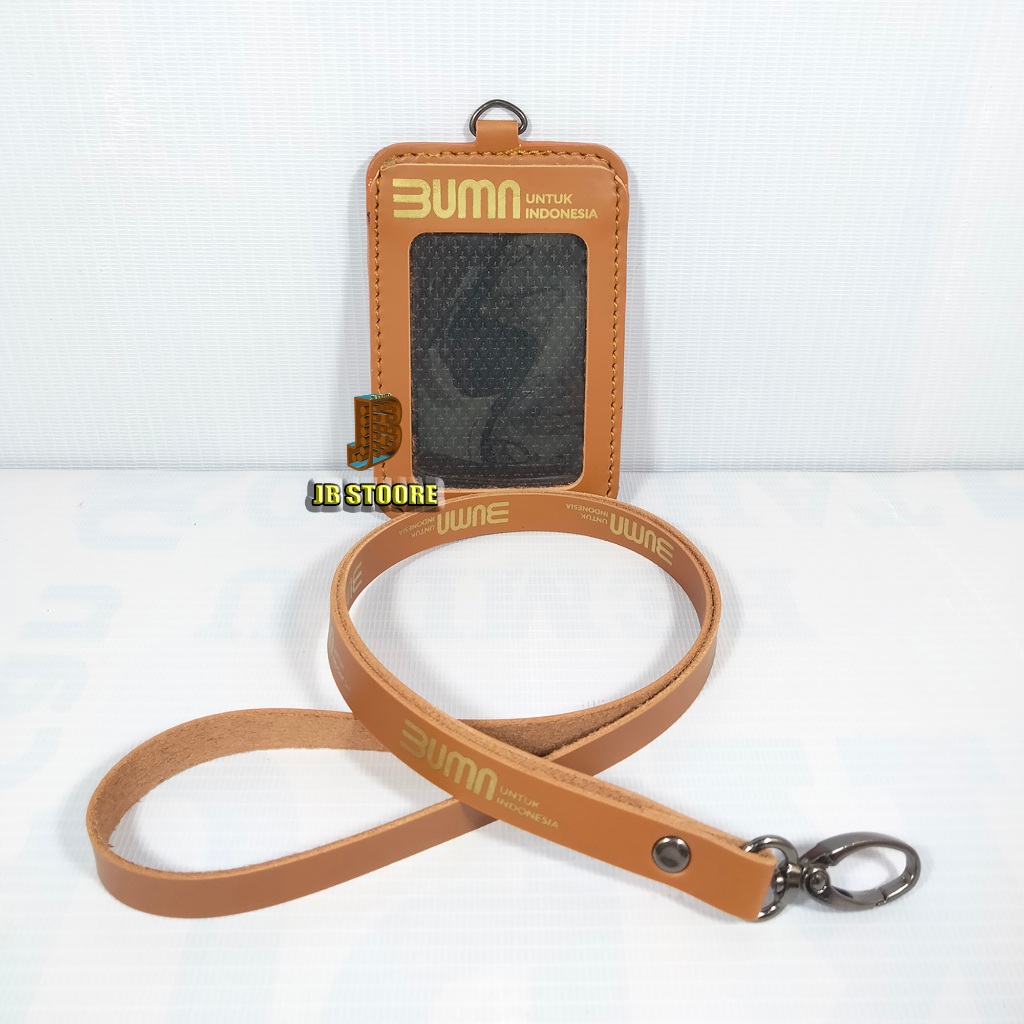 

rtc Tempat Id Card BUMN 1K Kulit / Id Card Holder Bumn Indonesia Gantung / Name Tag Bumn Tali Kulit