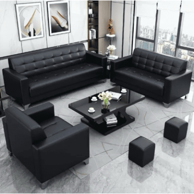 Sofa Kulit 321 Modern Full hitam Sofa Minimalis Kursi Ruang Tamu Mewah Sofa kantor Premium