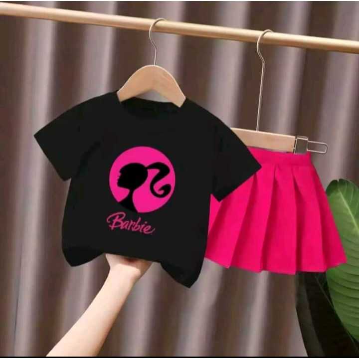 stelan anak perempuan barbie rok pendek yang lagi viral umur 2-6 tahun