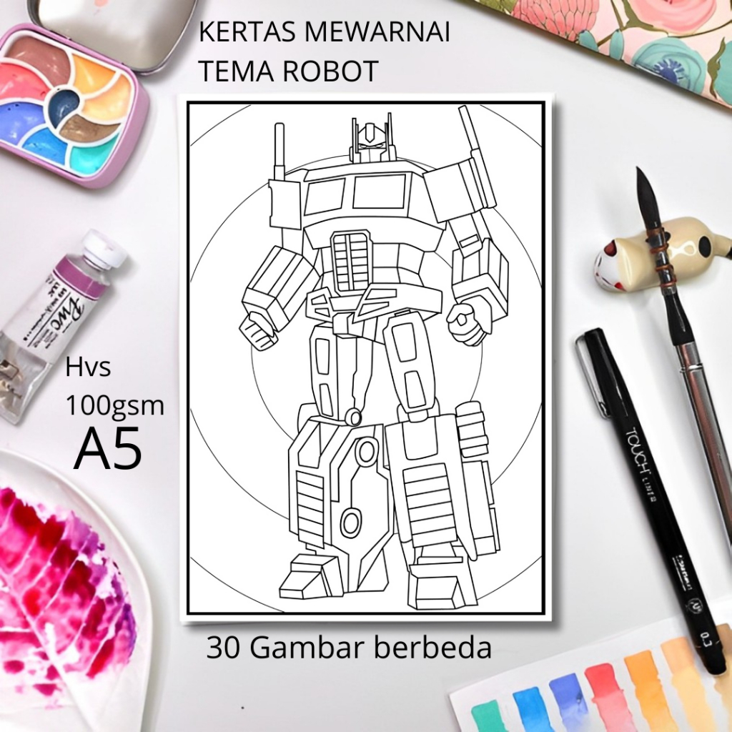 30 Gambar Kertas mewarnai anak / Coloring / Sketa Tema Robot