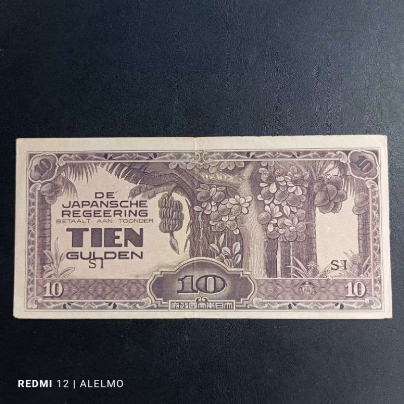 uang kertas kuno 10 gulden de japansche regeering tahun 1942 bagus utuh asli